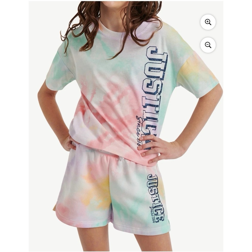 Justice Girls Tie Dye 2-Piece Set Size Small (7/8) Top & Shorts Pastel Rainbow